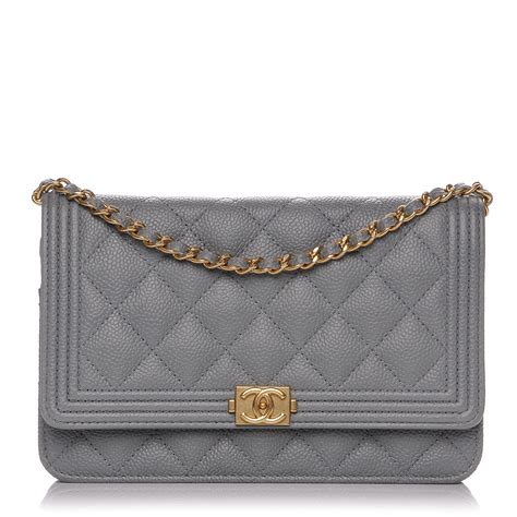 chanel boy wallet on chain grey